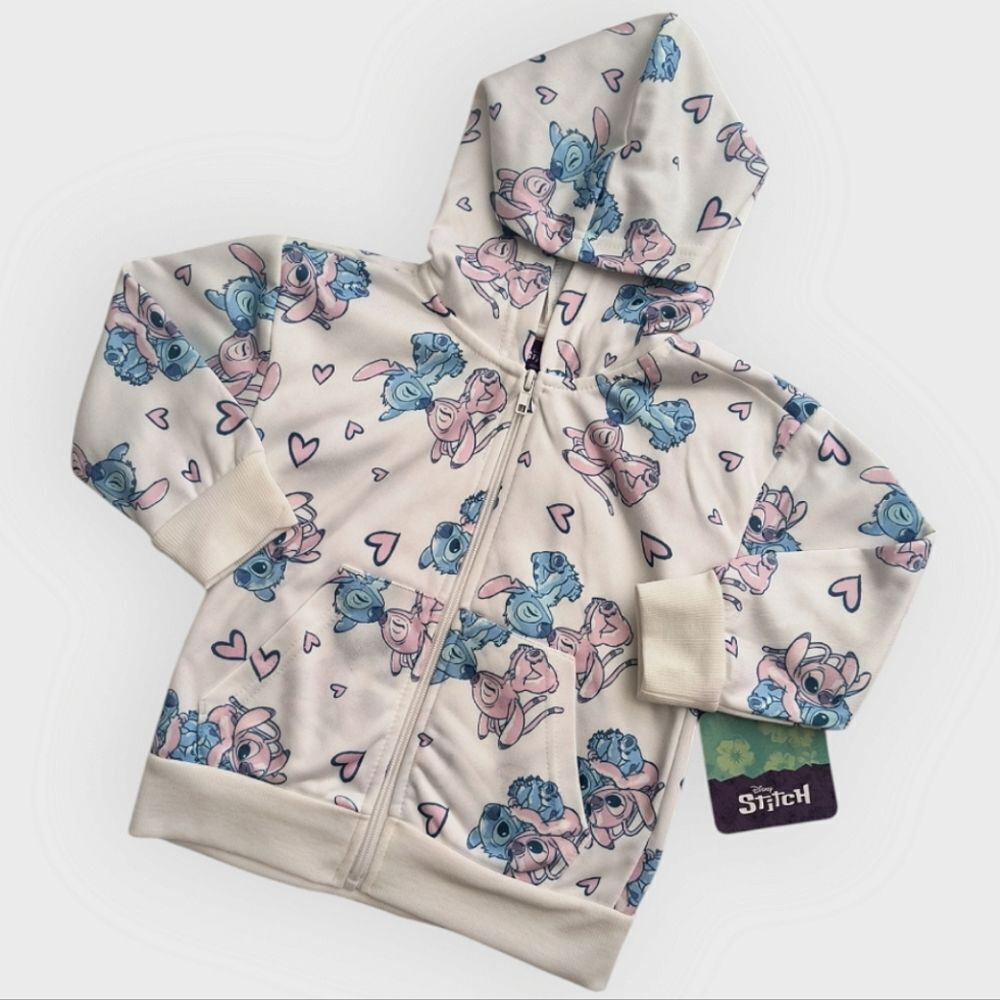 Disney Stitch and Angel in Love Hoodie Zip Up Jacket Girls Size 4